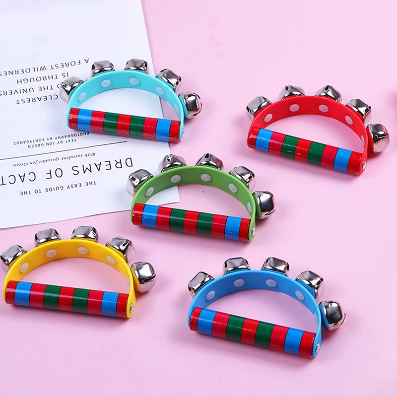 Children's Intellectual Props Handbell Hand Bells With 5 Jingle Bells Wood Handle Musical Instrument Toy For Music Class
