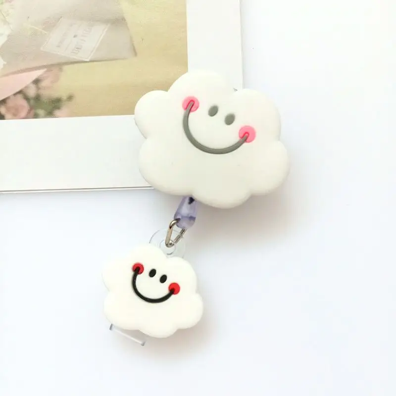Retractable Badge Reel 1 Piece Soft Silicone Anime Flowers Rainbow Panda Cat Paw ID Card Holder Lanyard