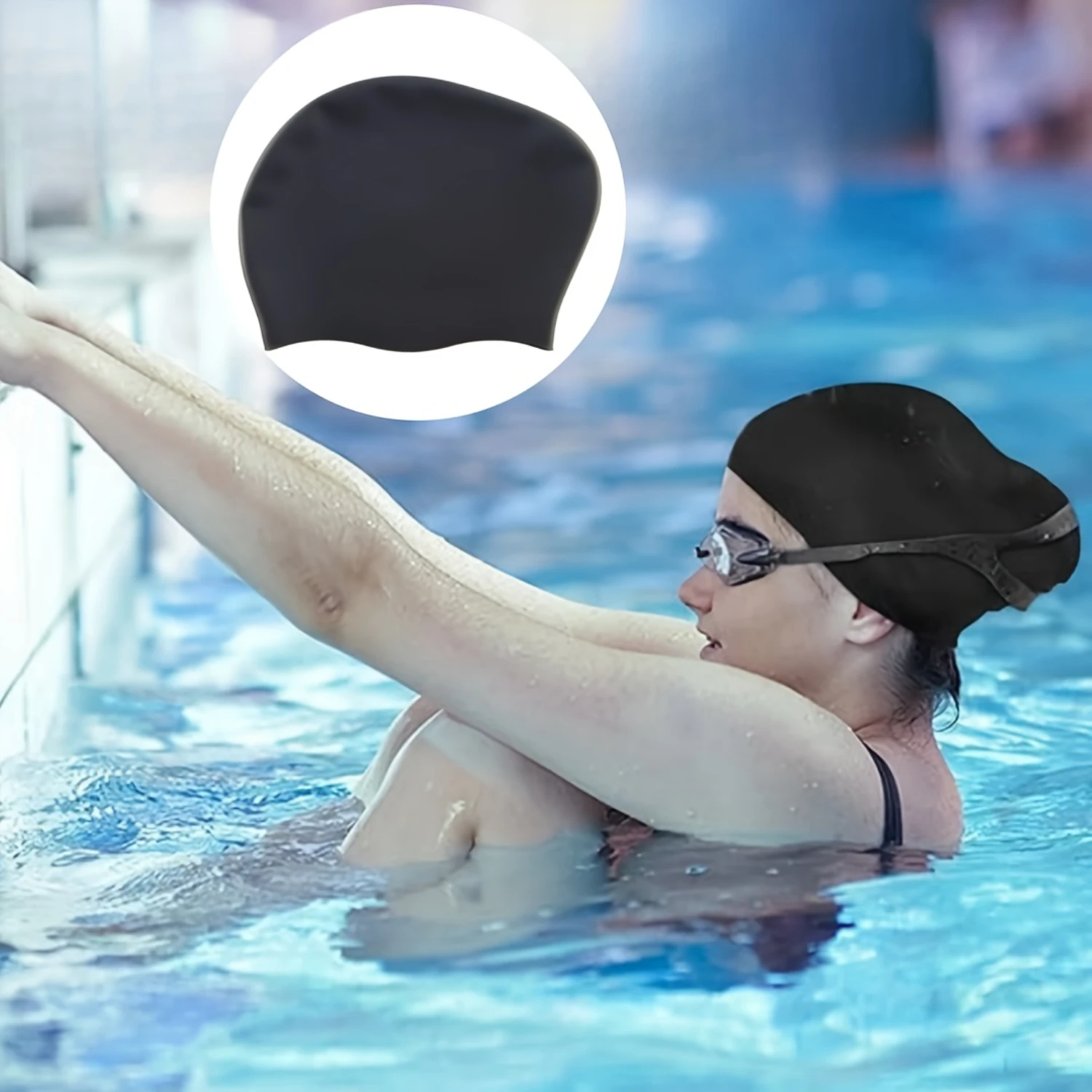1pc Silicone Waterproof Swimming Hat, Long Hair & Ear Protection, Suitable for Swim- Title Expert