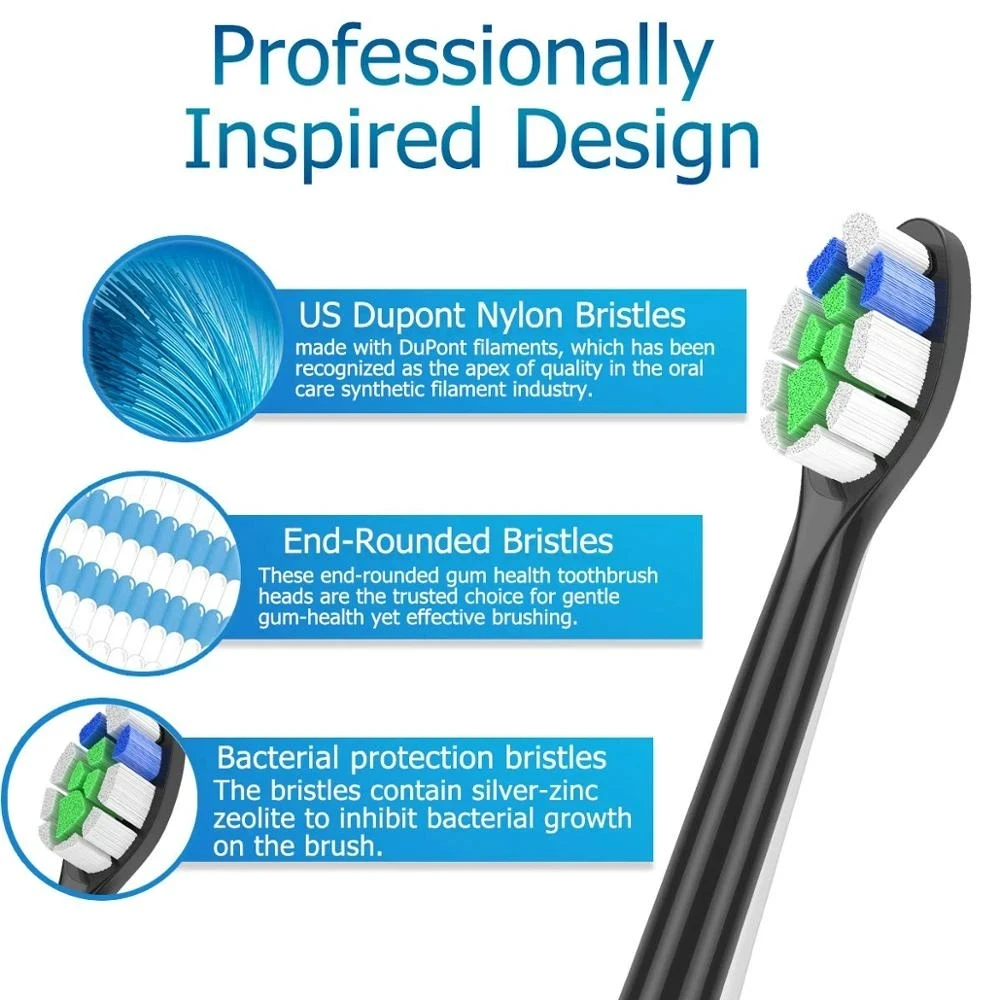 Brush Heads Toothbrush Heads Replacement Toothbrush Heads Electric Toothbrush Heads Replacement Brush Heads Adapted Philips Sonicare DiamondClean HX3/HX6/HX9 Series Electric Toothbrush HX6066/71 Soft DuPont Nozzles 8pcs