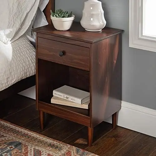 

Wood 1 Drawer Nightstand Side Table Bedroom Storage Drawer and Shelf Bedside End Table, 18 Inch, Walnut Mini bedside table Cream