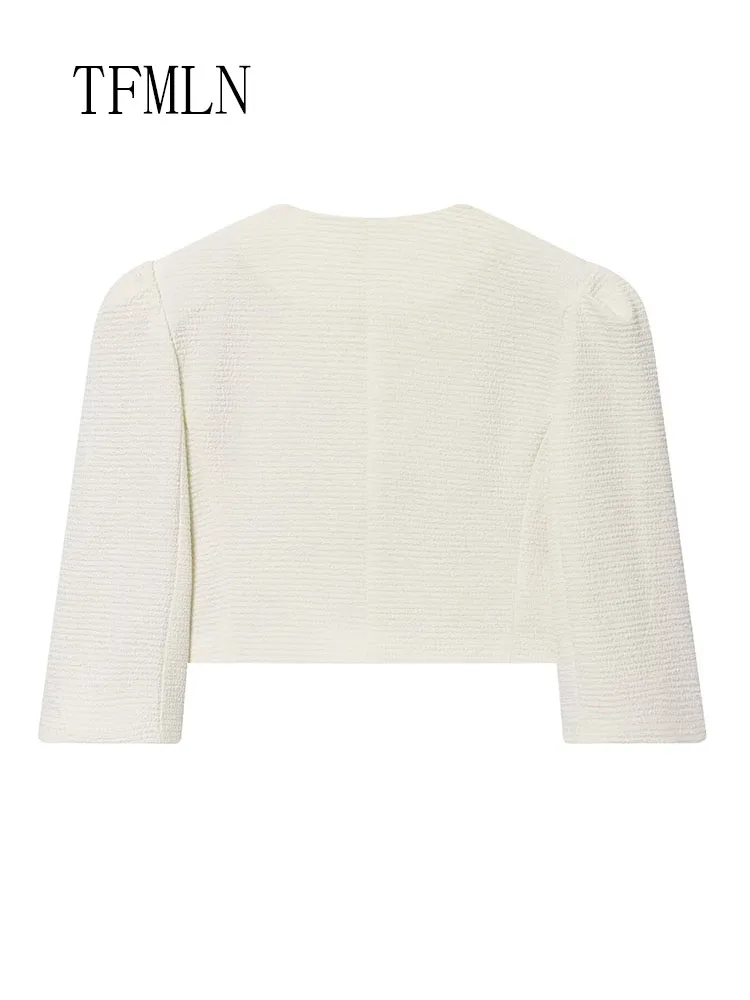 Fashion Women Puffy Sleeve Blazer Jackets 2026 Spring Chic Causal Single Breasted Cropped Coats Elegant Office Lady Outwear