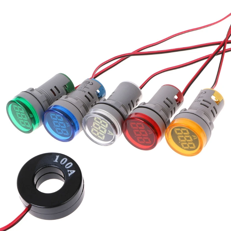 

A2UD 22mm 0-100A Digital Ammeter Round Signal Light Current Meter Indicator Lamp Signal Light 5 Different Color Durable