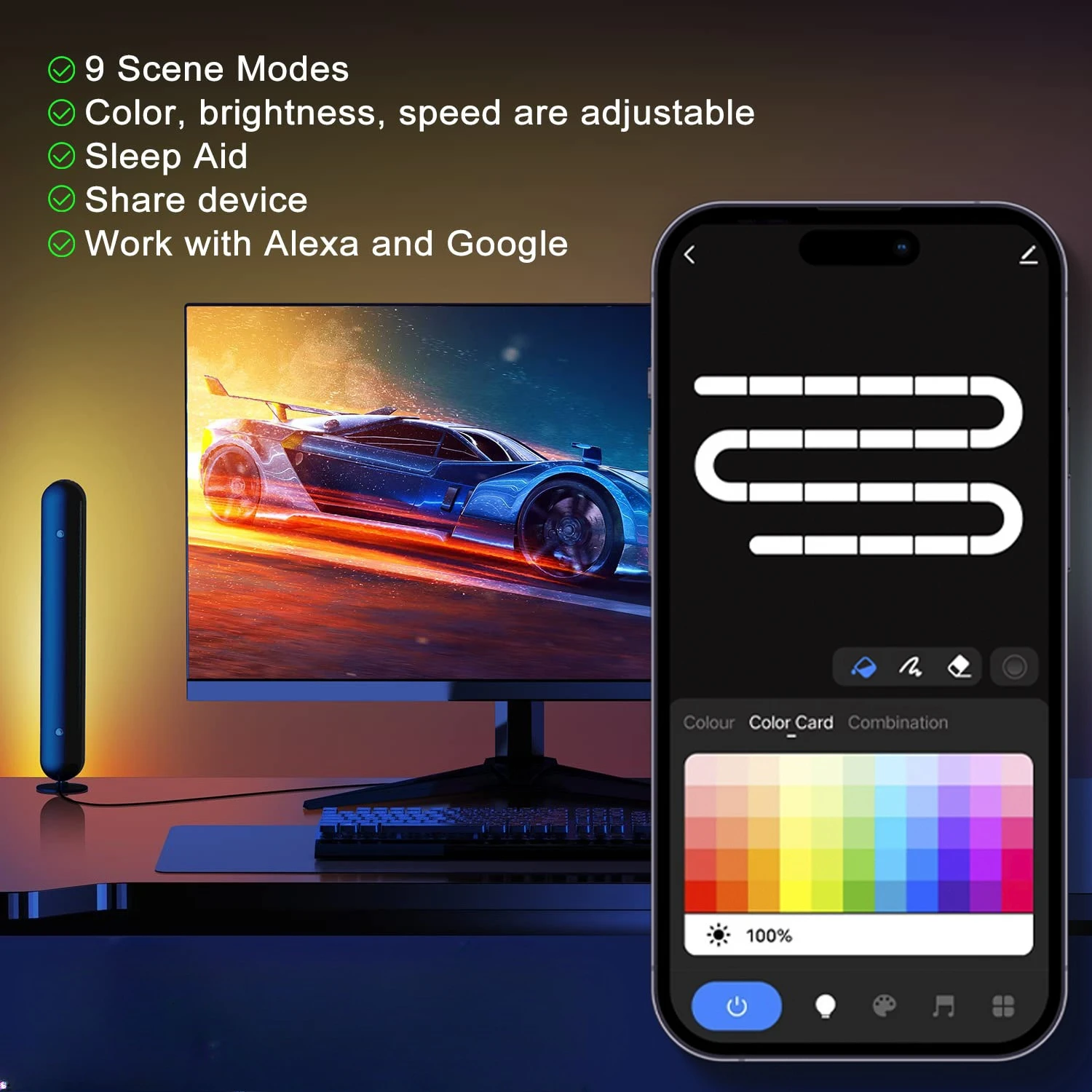 Smart Tuya WIFI Desktop Ambient Light RGB Colorful Game Computer Bluetooth E-sports LED Music Pickup Light