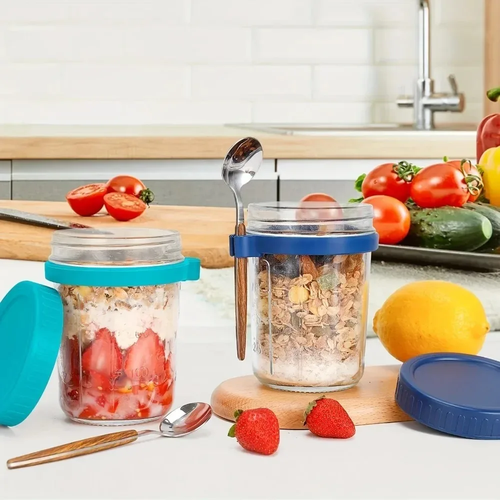 350ML Kitchen Tool Overnight Oat Cup Glass With Lid And Spoon Seal Food Breakfast Cup Portable Cereal Milk Salad Yogurt Cup