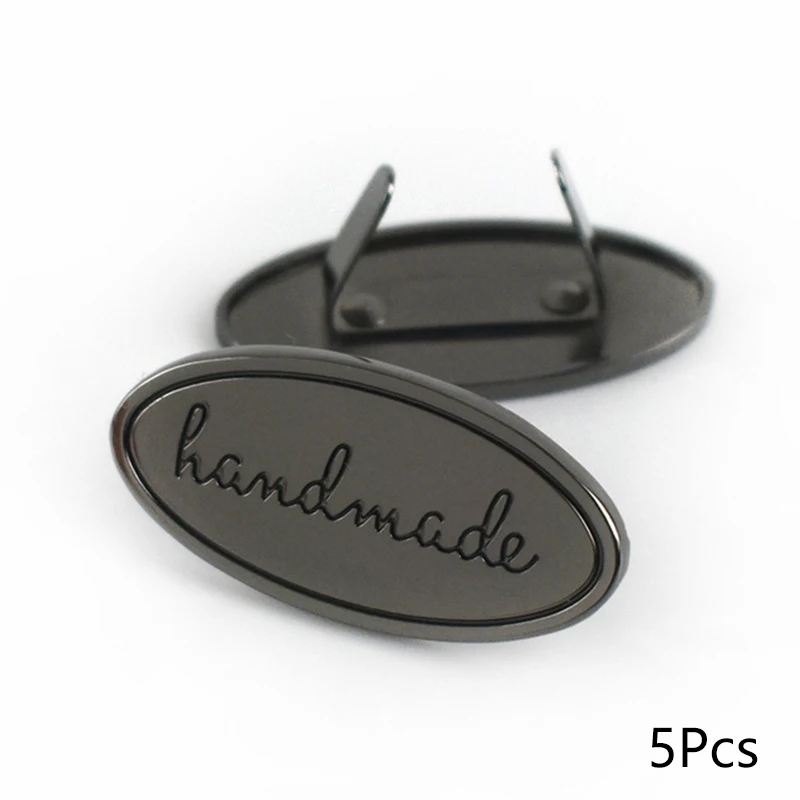 Garment Labels 5PC Hand Made Metal Labels Gold Silver Color Craft For Bags Purse Hand Made Letter Printed DIY Sewing