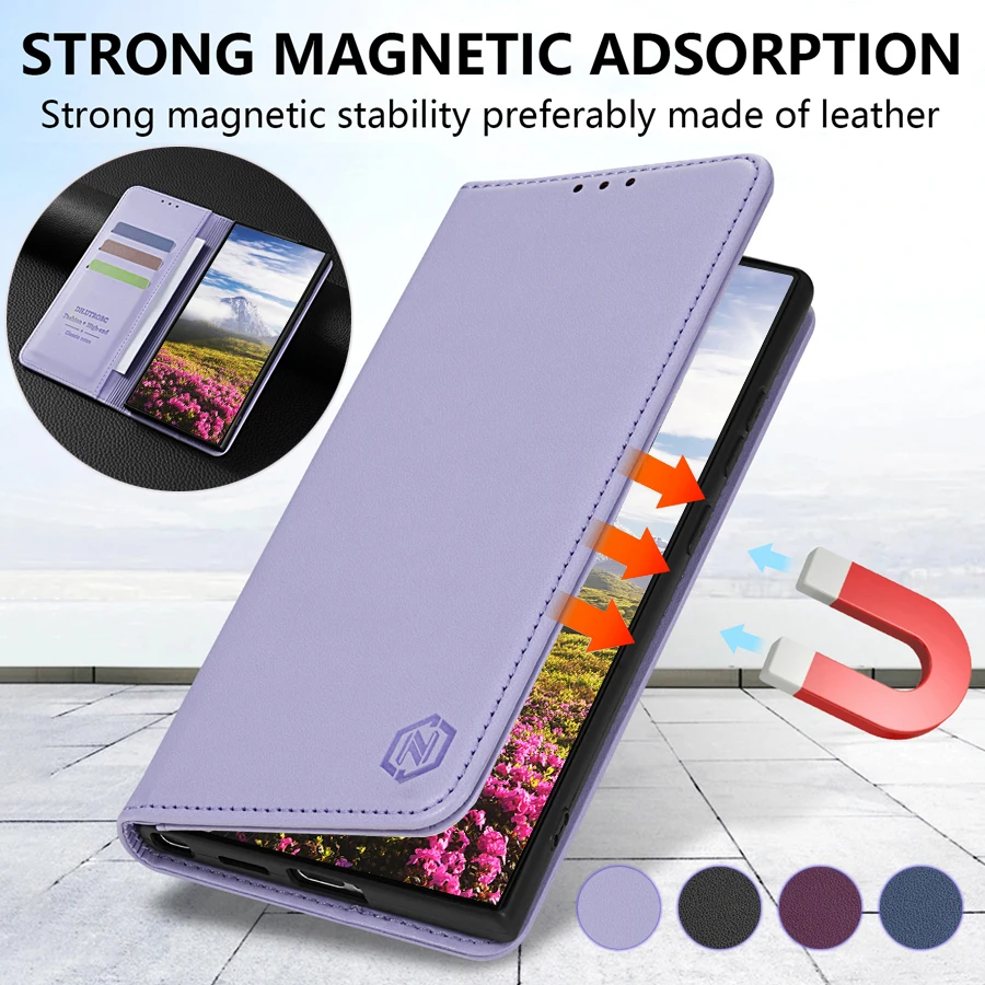 Leather Wallet Case with Card Slot & Magnetic Flip Cover, Skin-Friendly Design