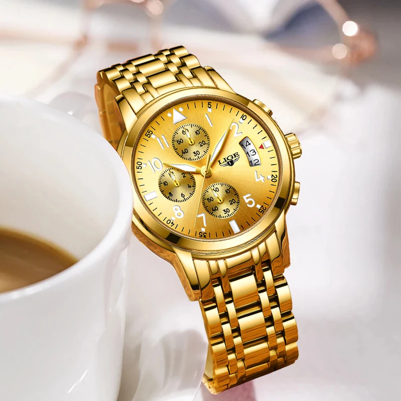 LIGE 2023 Fashion Gold Watch Women Watch Ladies Creative Steel Women's Bracelet Watches Female Waterproof Clock Relogio Feminino