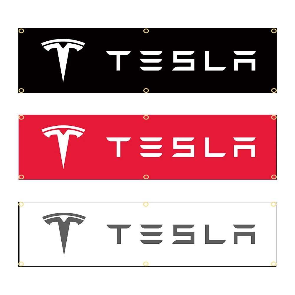 60 X240Cm Teslas Car Banner Flag Poliestere Stampato Garage O Arazzo Decorazione Esterna