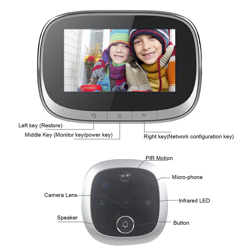 Digital Door Viewer Integrated Electronic Doorbell Camera with Night Vision, Electronic Peephole with 4.3" Inch LCD  Cat's Eye door intercom with camera Door Intercom Systems