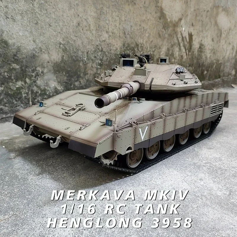 Henglong 탱크 3958 이스라엘 Merkava 리모컨 Mk Iv 메인 배틀 모델 1/16 금속 트랙 오프로드 RC카 어린이 크리스마스 장난감