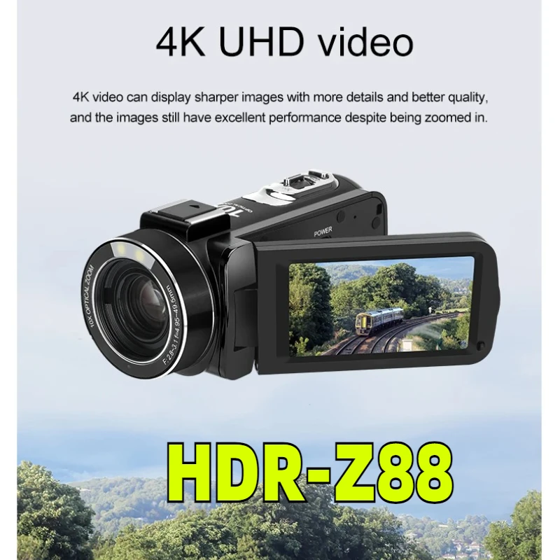 Videocamera Digitale Z88 4K con Zoom Ottico 10X e Schermo da 3 Pollici per YouTube, Vlog, Video Domestici e Registrazioni Professionali - immagine 2