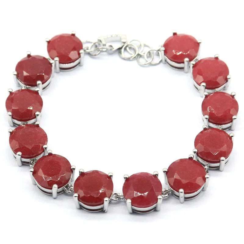 

38g 925 Solid Sterling Silver Bracelet Beautiful Real Red Ruby Green Emerald Blue Sapphire Daily Wear 7.5-8.5inch