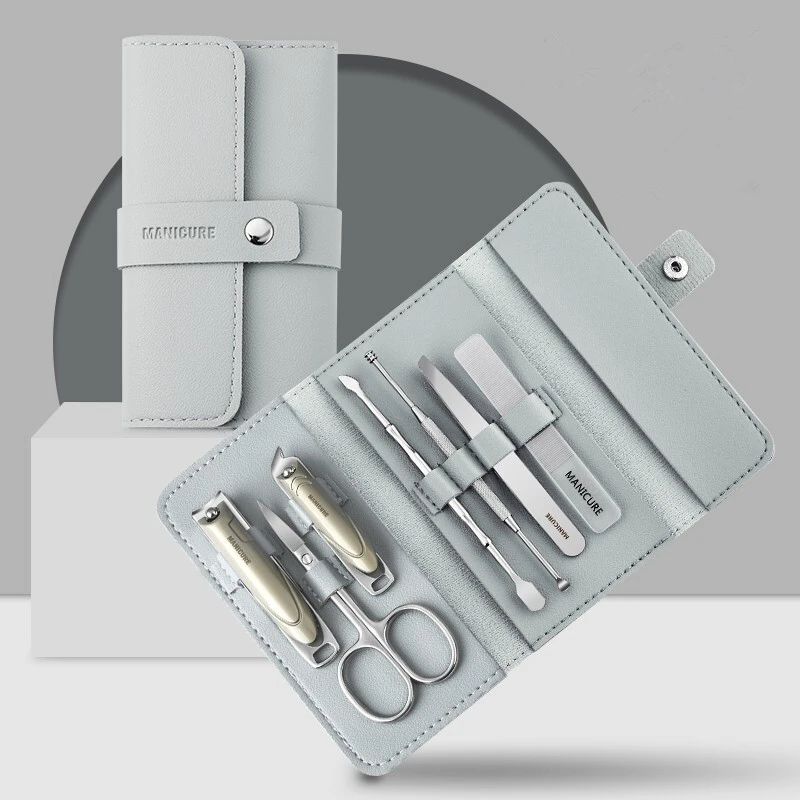 7Pcs High-Quality Manicure Set Color Contrast Sets Nail Clippers Cutter Tools Kits Stainless Steel Pedicure Travel Case for man 3