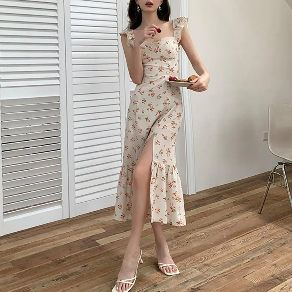 

Trendy Party Dress Side Split Patchwork Lady Maxi Dress Backless Women Dating Dress