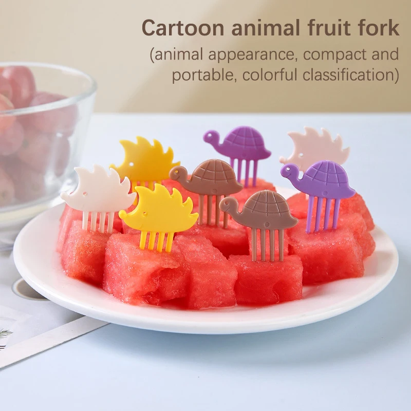 8Pcs Food Fruit Fork Picks For Kids Mini Cartoon Cute Hedgehog Bento Box Decor Cake Little Dessert Forks Toothpick