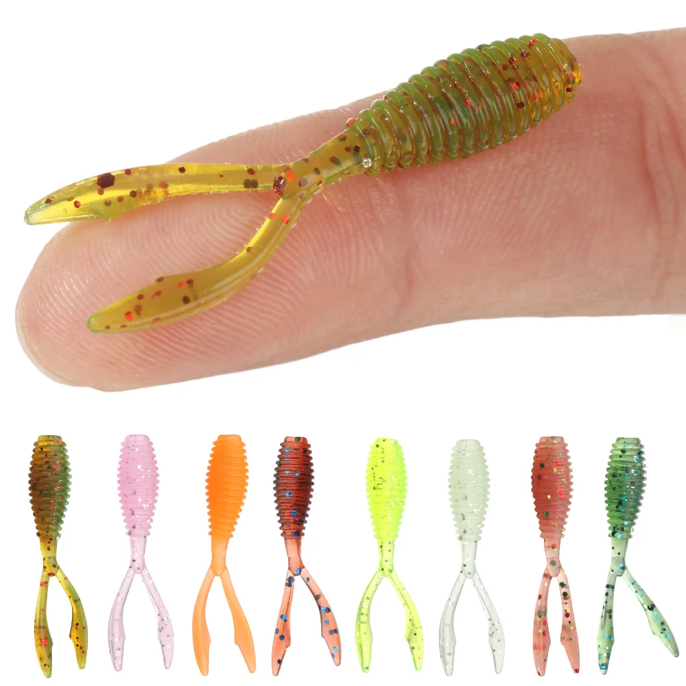 10pcs 36mm 03g Mini Soft Fishing Lures Rockfish Twin Tail Artificial