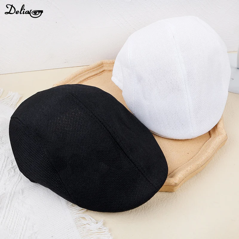 Men Summer Breathable Berets Soft Cotton and linen Hat Windproof Street Newsboy Beret Hat Retro England Hats Peaked Painter Caps beret hat,newsboy cap,newsboy hat,breathable hat