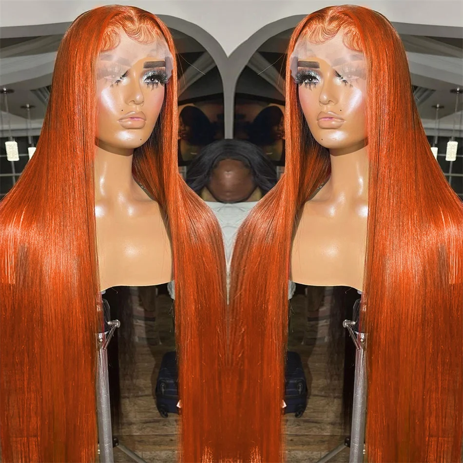 

Transparent 13x4 13x6 Lace Frontal Wig Ginger Orange Straight Human Hair Wigs for Black Women Pre Plucked 5x5 Lace Closure Wig