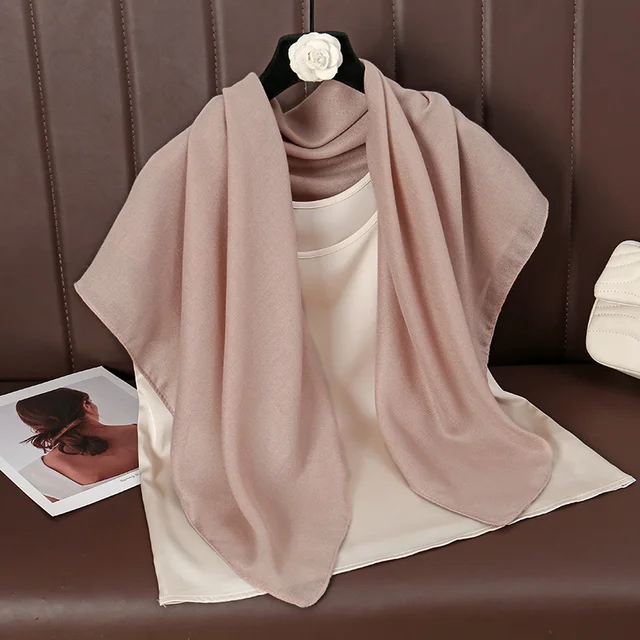 Foulard carré fin et doux pour femmes, 90x90cm, simplicité, couleur unie, foulard en coton et lin, Hijabs musulmans, accessoires de sac