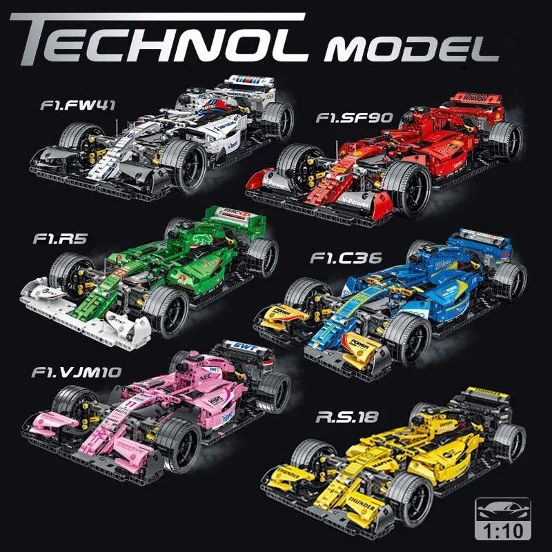 테크니컬 F1 럭셔리카 로고 빌딩 블록, 포뮬러 1 초고속 레이싱 차량 모델 또는 RC 브릭 장난감, 남자 친구를 위한 생일 선물