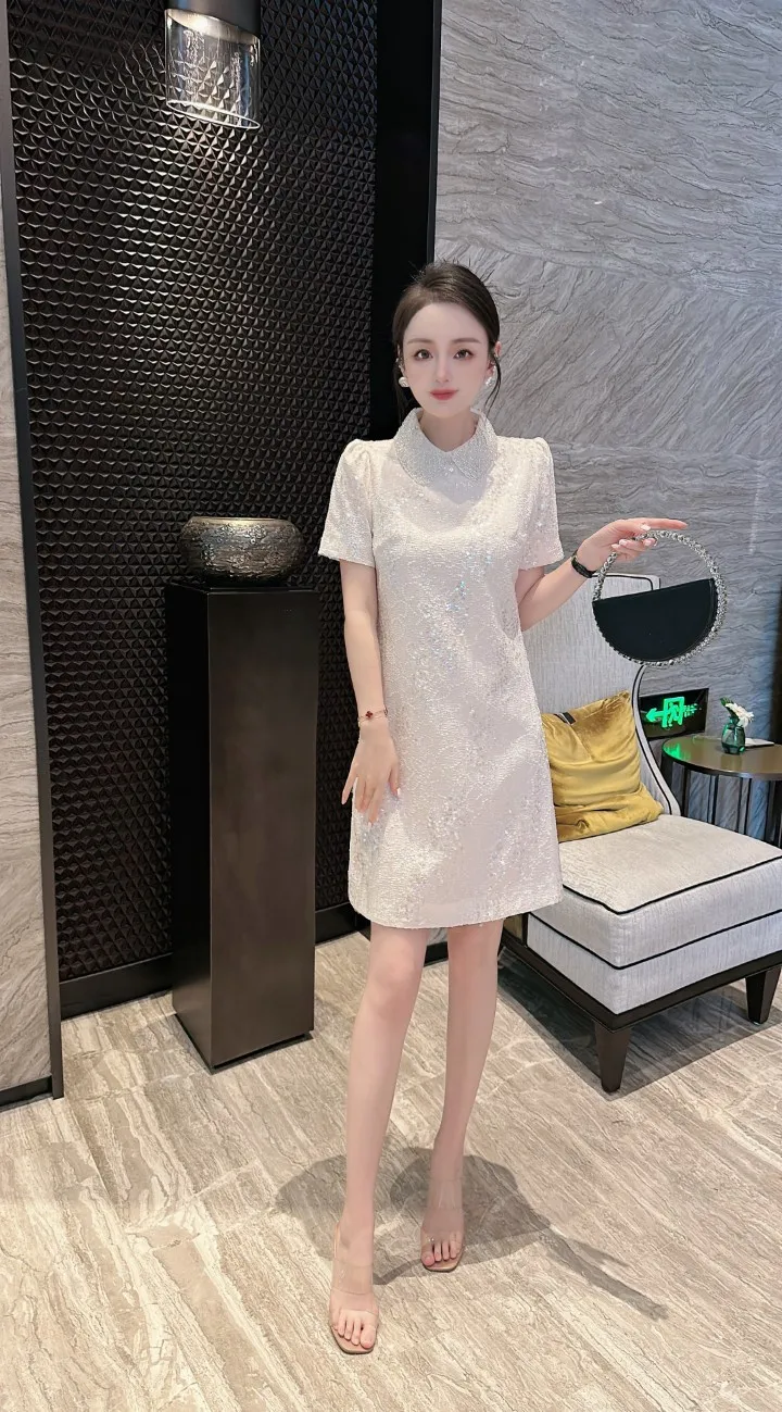 

2023 Women's Clothing Spring and Summer New Slim-Fit Slimming Doll Collar Super Beautiful Dress