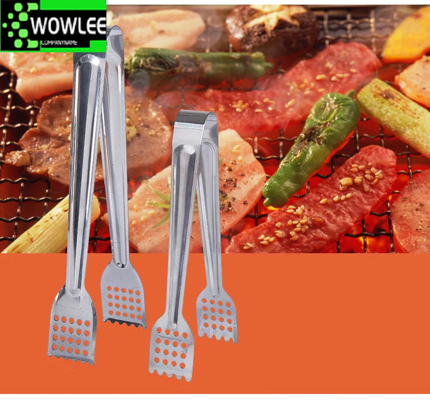 Stainless Steel Heat Resistant Hollow-Out Barbecue Food Tongs, Kitchen Tong, Bread Salad Ice Cube Clip, Utensils
