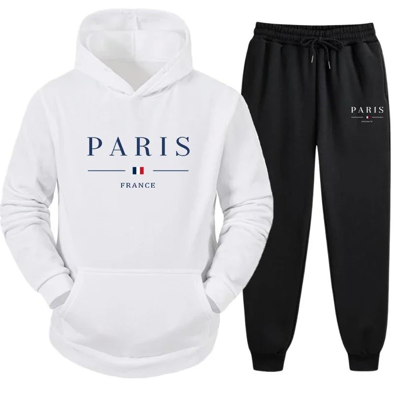 Hooded Sweatshirts Tracksuit for Men High Quality Paris Printed Hoodies and Jogger Pants Male Autumn Winter Casual Jogging Suit 2
