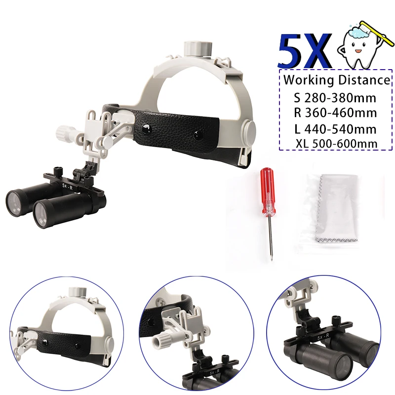 

5X Dental Magnifier Dental Lab Medical Loupes Binnocular Magnifying Glass With Ajustable Headband Loupes Leather Loupe