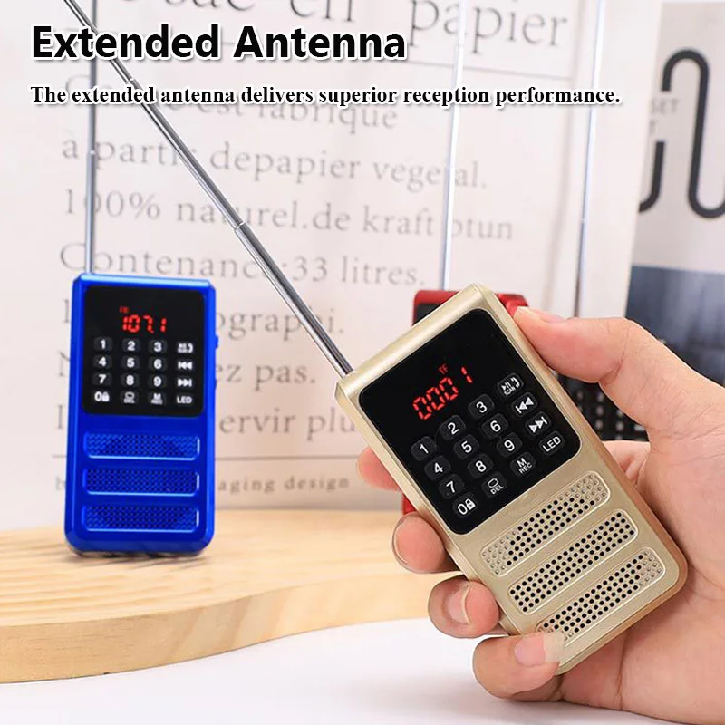 Mini Pocket FM Radio Large LED Screen Radios Receiver with Flashlight Wireless Bluetooth Speaker Recorder Handsfree Call TF Play