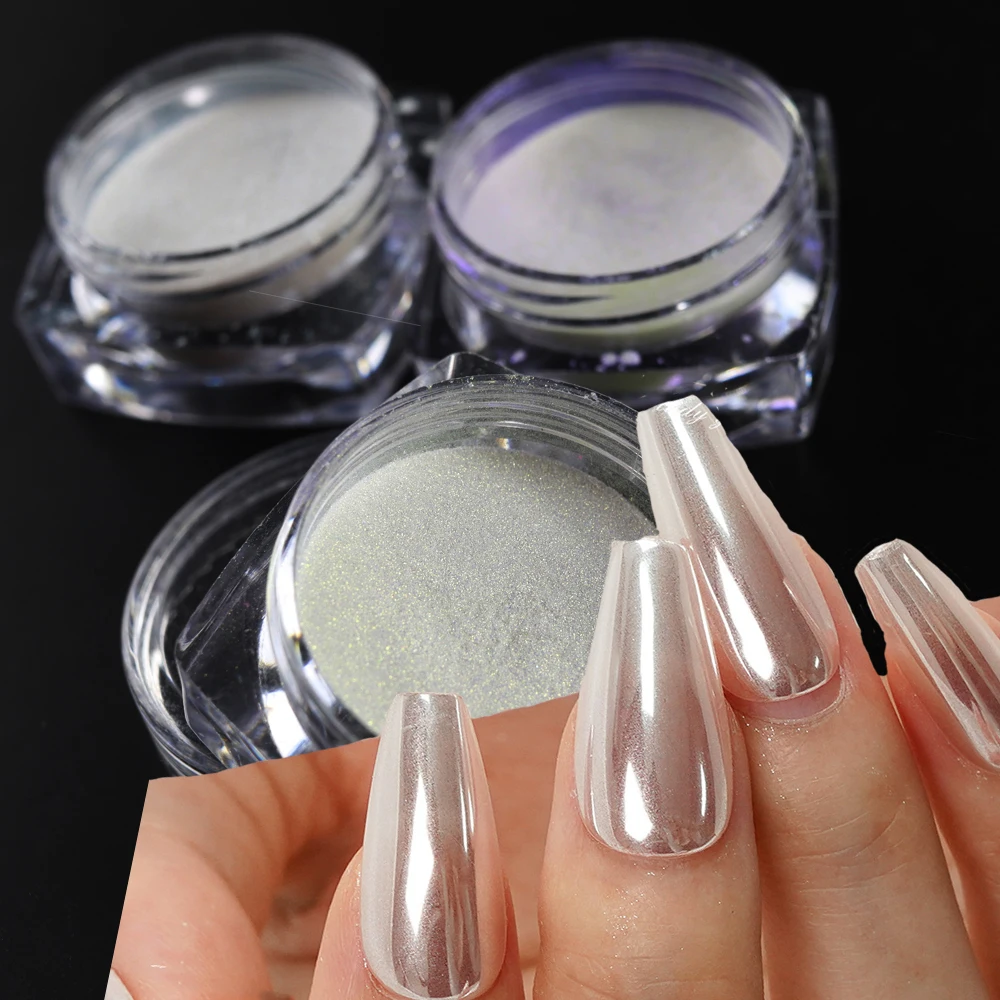 1Box White Chrome Nail Powder Glazed Donut Pearl Shimmer Mirror Effect Nail Powder DIY Bridal Wedding Art Senior Pigment nail powder