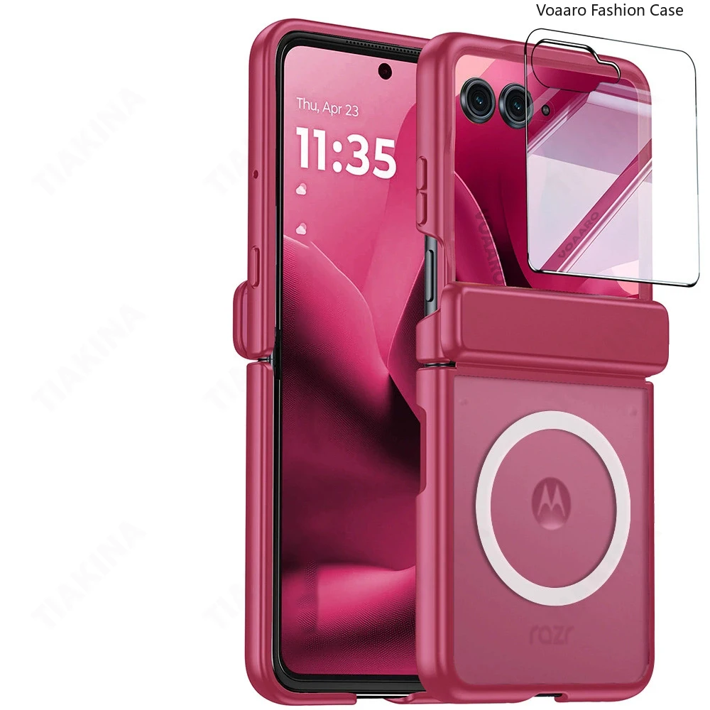 Magnetic Matte Clear Case with Small Glass Film and Hinge Protection