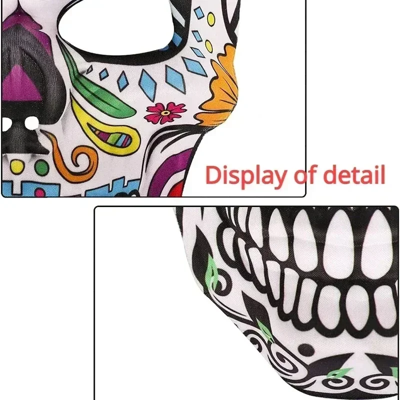 Description Picture 5 of itemDay of The Dead Skull Masks Mexican Halloween Masquerade Full Bones Mask Prop Festivals Party Supplies Cosplay Girl Woman
