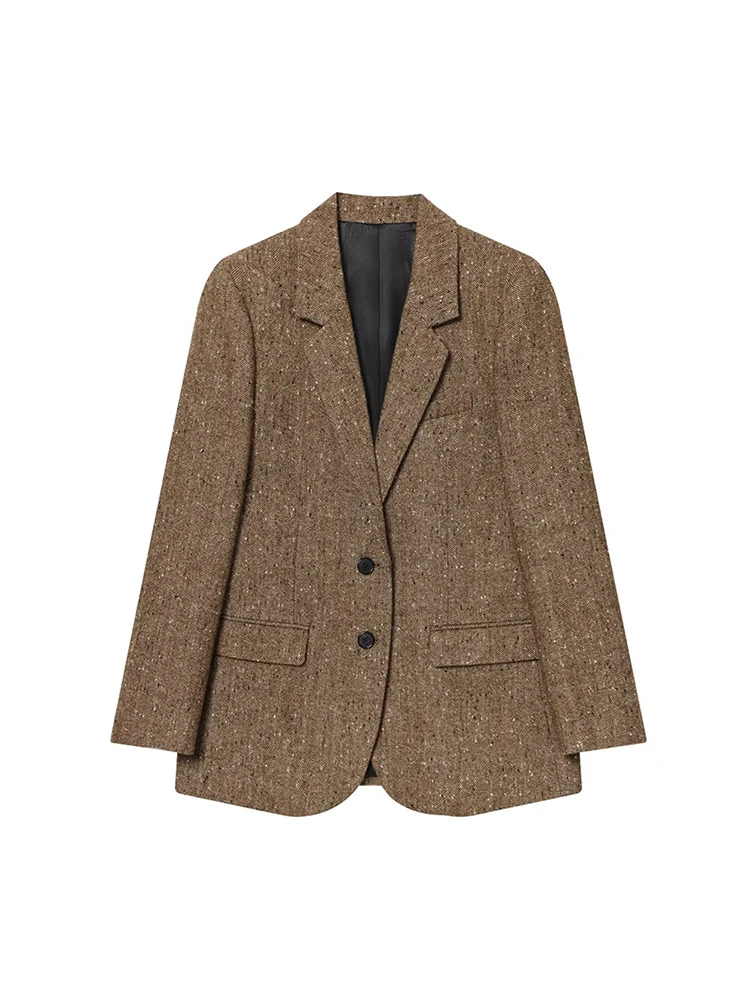 Autumn Winter Women's New Chic Blazer Coats  Long Sleeve Vintage Notched Thick Outerwears Elegant Fashion Office Female Clothes