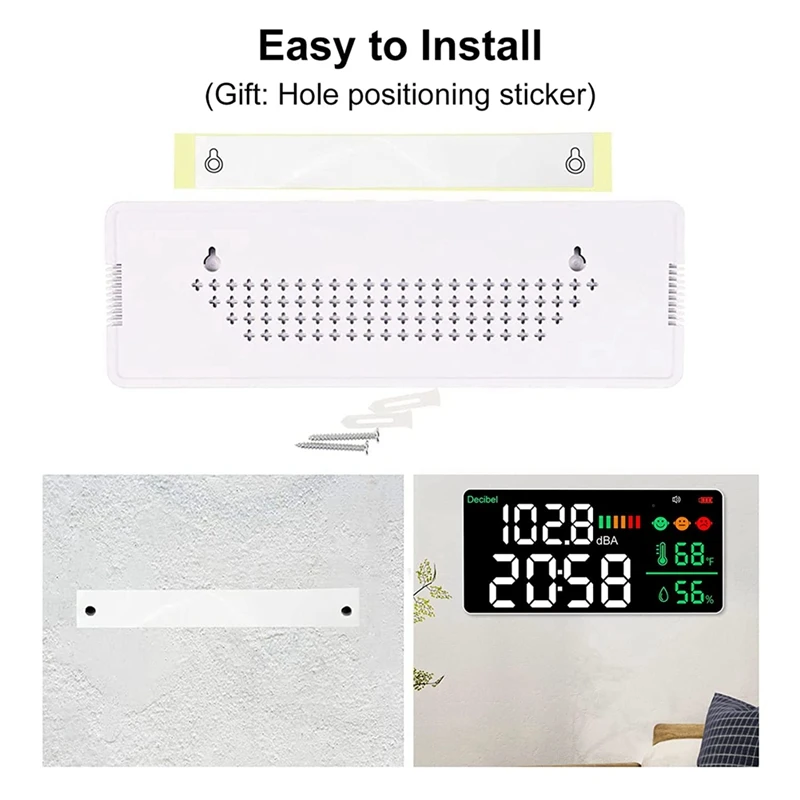 데시벨 계량기 벽걸이 사운드 레벨 계량기, 8.6 인치 대형 LED 디스플레이, 소음 시간 온도, 30-130DB 범위