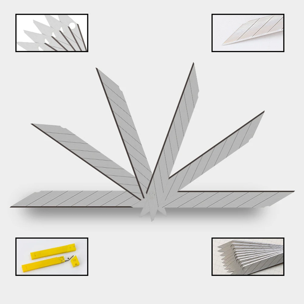

10Pcs Retractable Box Cutter 9mm 30 Degree Art Blade Utility Tool Carbon Steel Self-Locking General Replacement Cutting Tools