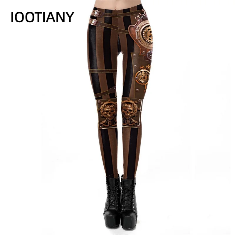 

IOOTIANY Steampunk Series Leggings Fashion Retro Gear Machinery Print Sport Trousers Women Sports Pants Fitness Slim Leggings