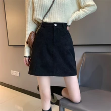 

Corduroy Mini Skirt Women 2022 Autumn and Winter High Waist Sexy Hipline Skirt Fashion A-line Small Black Short Skirt SXHBSQ727