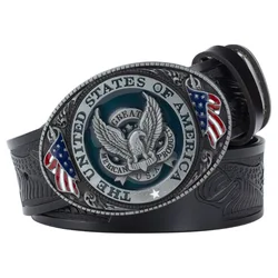 Vintage Eagle Embossed Cowhide Belt Men's Business Style Two-layer Leather Belt Smooth Buckle Big Pants Belt Gothic Style