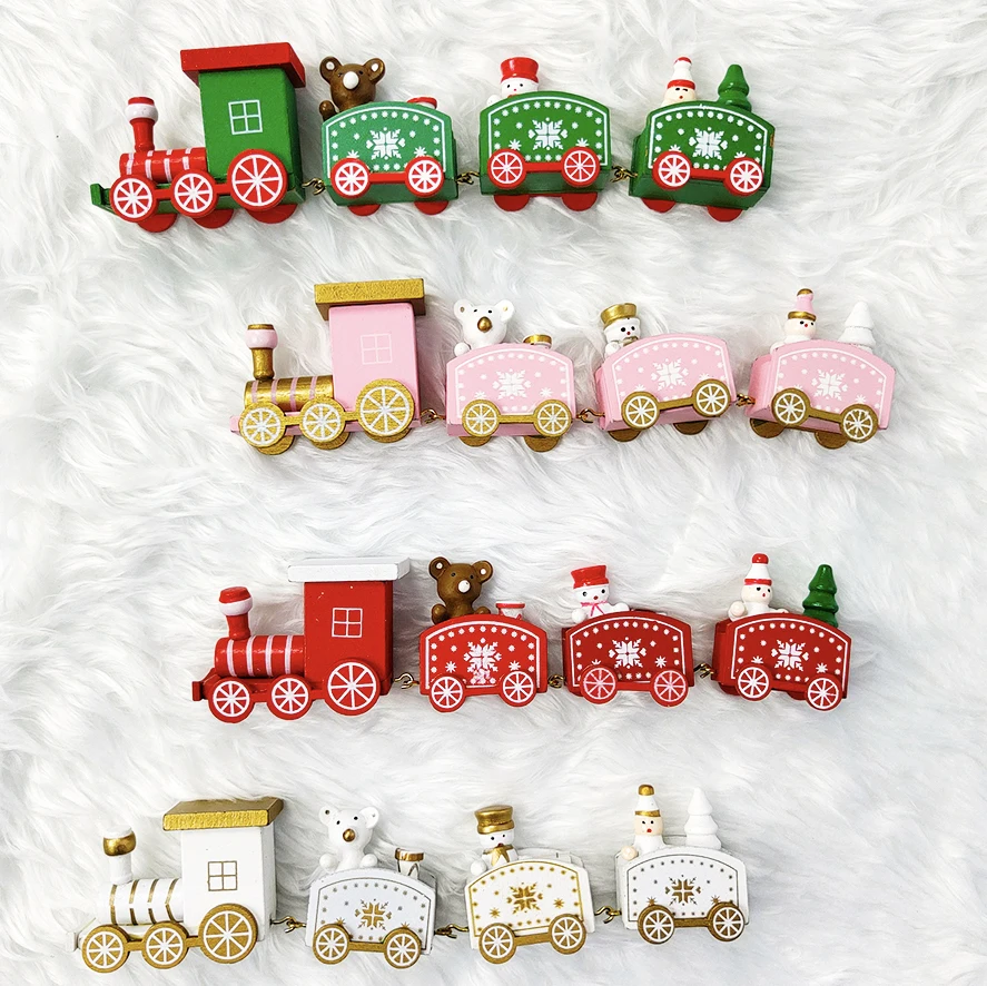 Christmas Wooden Train Ornament Christmas Train Car Gift for Kids Decoration Navidad Home Desk Decor New Year