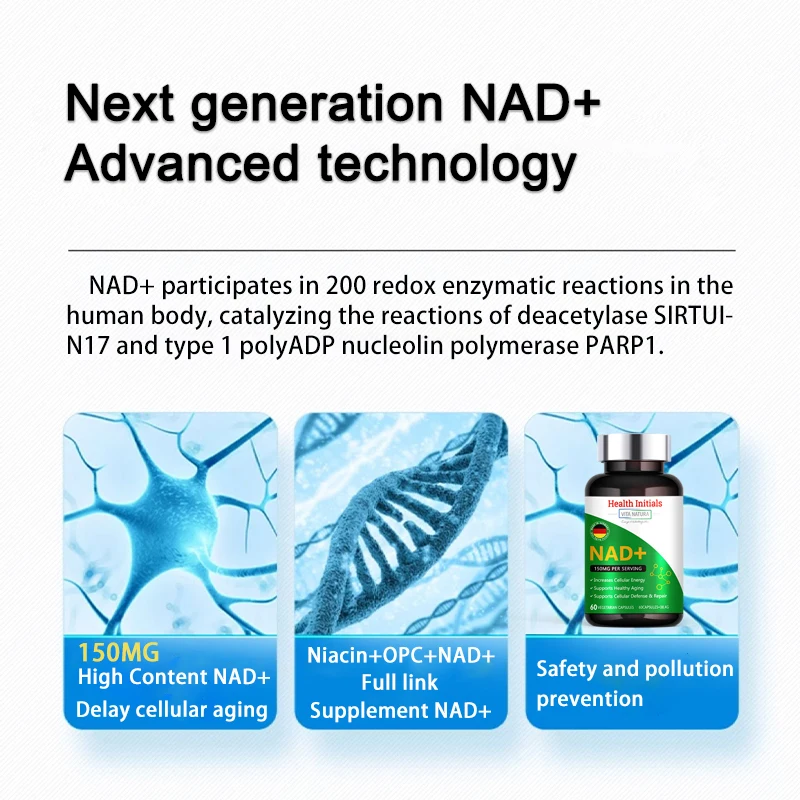 NAD+ Supplement Capsules Moisturizing Anti-Aging Firming Skin Care Natural Energy Cellular Health 60Pcs
