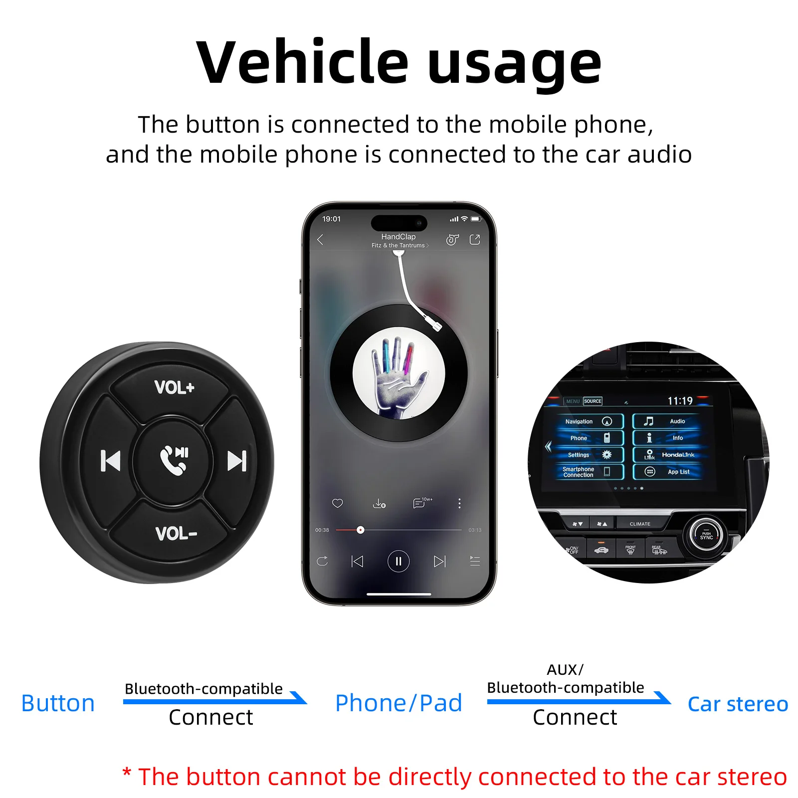 5 Keys Wireless Media Button Remote Controller Car Motorcycle Bike Steering Whee