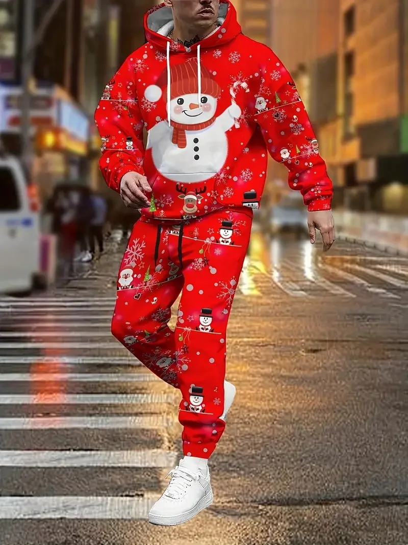 Christmas Hoodies Pants 2pcs Sets 3D Print Adult Kid Two Pieces Tracksuit New Year Party Couple Xmas Gift Jogging Suits 3