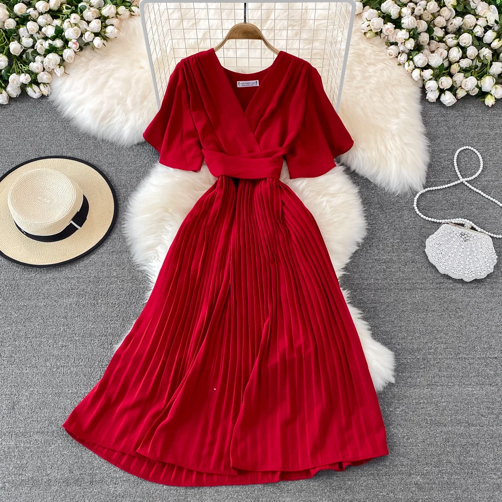 

2023 Summer New Style European Clothing V Neck Short Sleeve Dress Traf Official Store Exposure Costume Womens Dresses Women