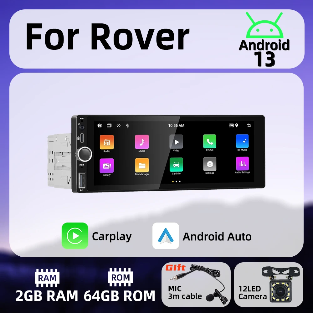 

Автомагнитола Carplay, 1 Din, Android, мультимедийный автомобильный радиоприемник для Rover с экраном 6,86 дюйма, стерео, головное устройство, Авторадио, GPS, BT, Wi-Fi
