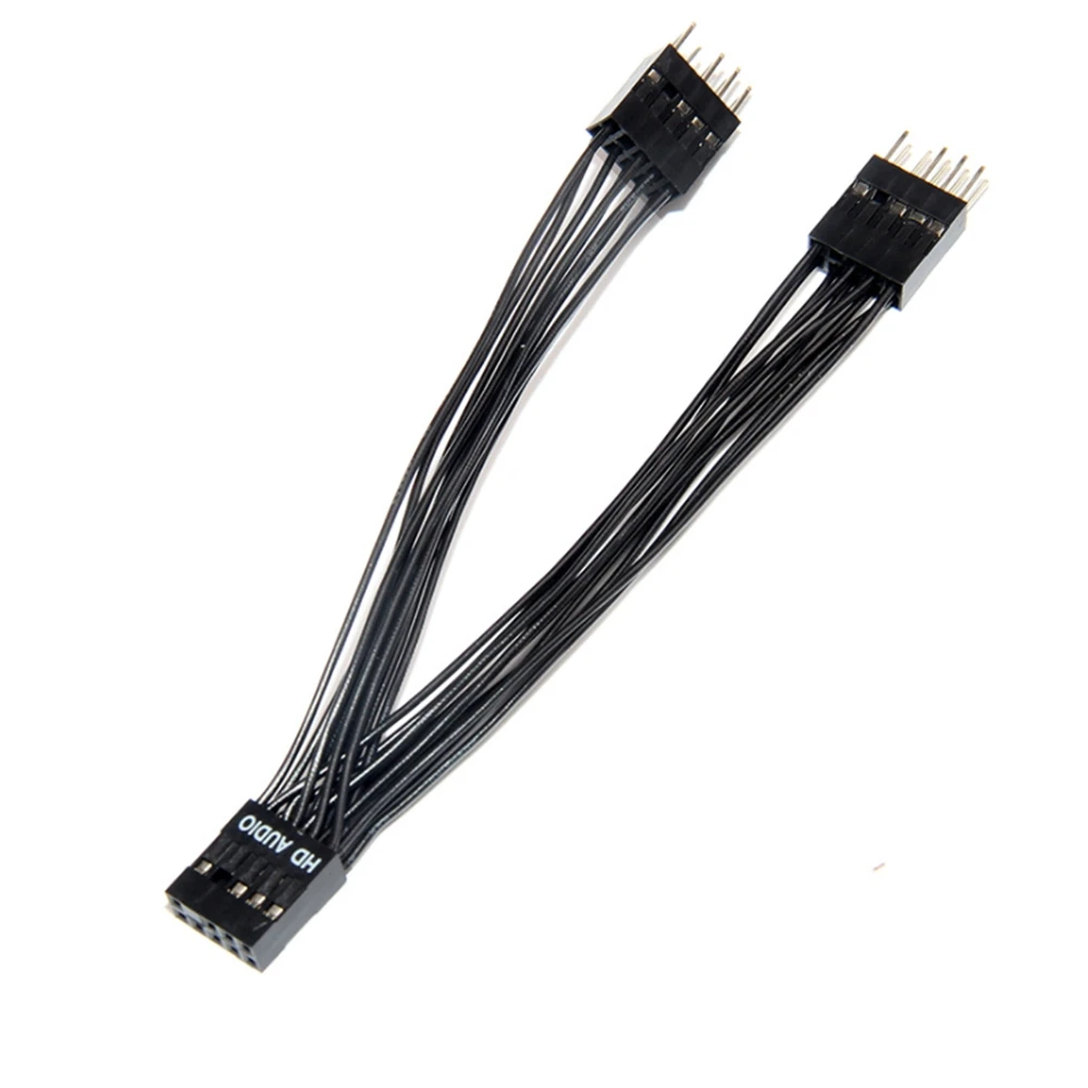 마더보드 오디오 HD 익스텐션 케이블, 9 핀, 1 암-2 수 Y 스플리터 케이블, PC DIY용 블랙, 10cm