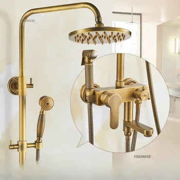 ห้องน้ํา FIXTURE แรงดัน Rain Bath ก๊อกน้ํายุโรปโบราณทองแดงระบบ Retro Thermostatic ชุดฝักบัว 2
