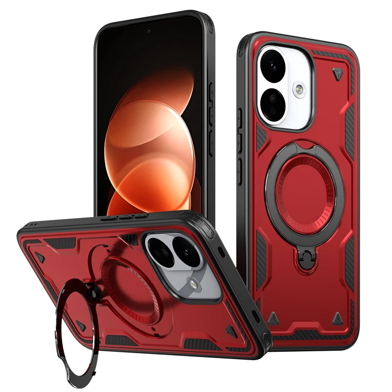 Magnetic Shockproof Case with 360° Rotating Ring Bracket - Hard PC + Soft TPU