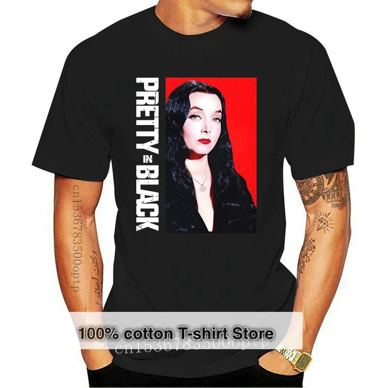 Pins & Bones T-Shirt Da Donna Morticia Addams Pretty In Black Classic Horror Top Manica Corta In Cotone Da Donna