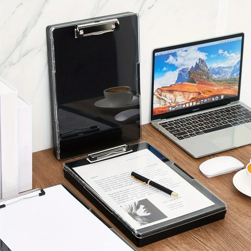 Portablocco nero da 1 pezzo con portaoggetti con 2 scatole portaoggetti Pannello superiore visibile trasparente resistente per riporre l'apertura laterale del portablocco - immagine 6